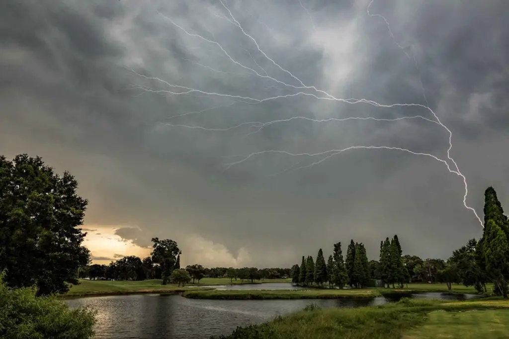 lightning over golf course